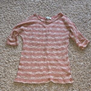 Forever 21 Rose Pink and White Striped Lightweight Knit Sweater